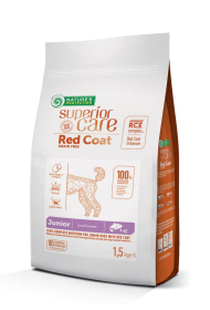 dry grain free food for junior dogs of small breeds with red coat, with salmon