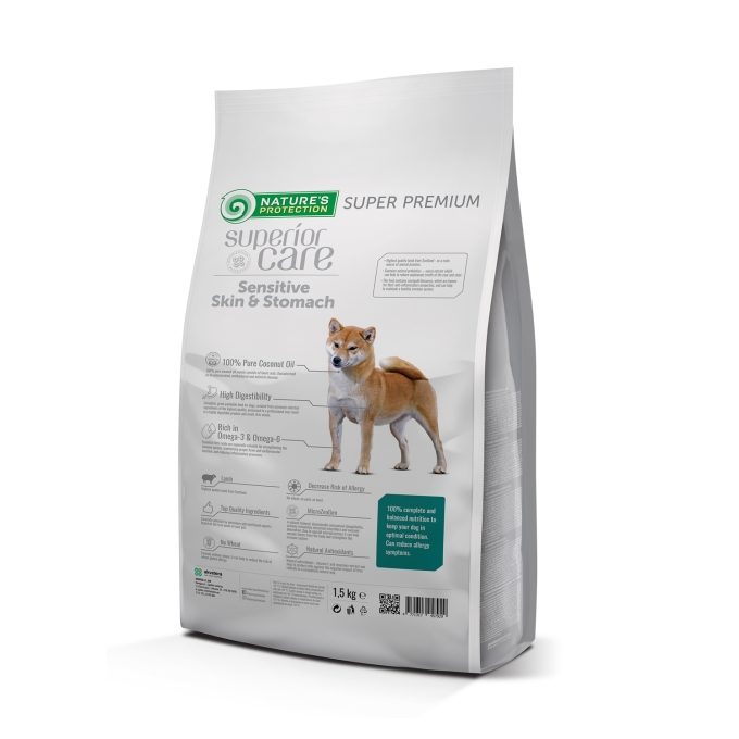 dry food for adult dogs of all breeds with sensitive skin and stomach, with lamb - 1