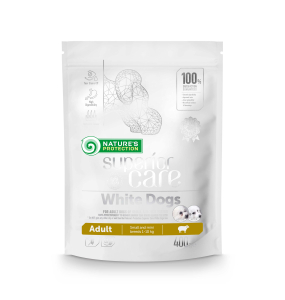 dry food for adult, small and mini breed dogs with white coat, with lamb