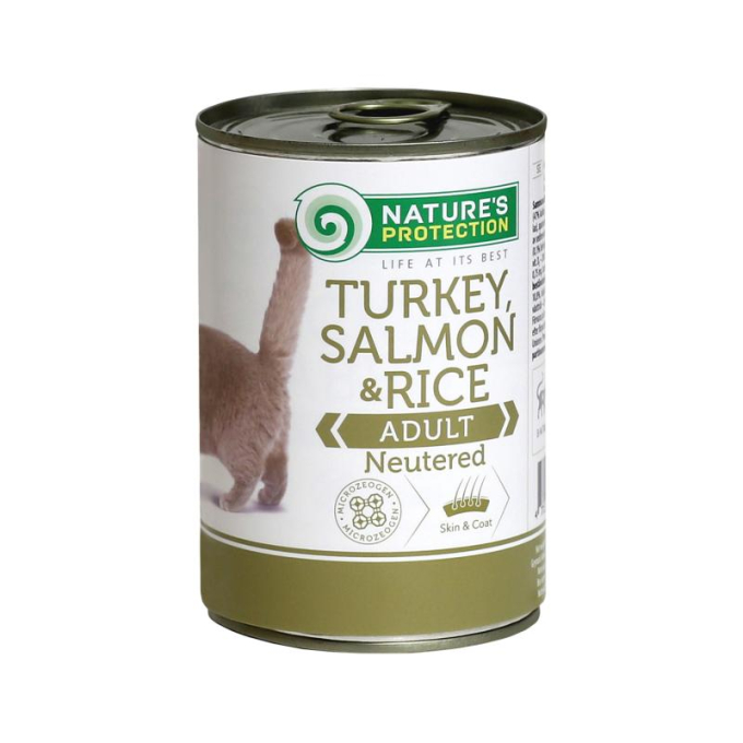 canned pet food for adult cats with turkey, salmon and rice - 0