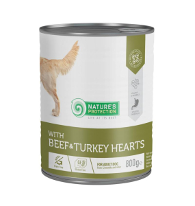 canned pet food for adult dogs with beef and turkey hearts