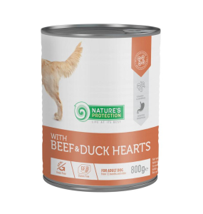 canned pet food for adult dogs with beef and duck hearts