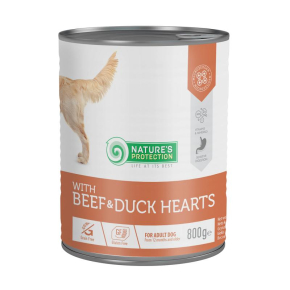 canned pet food for adult dogs with beef and duck hearts