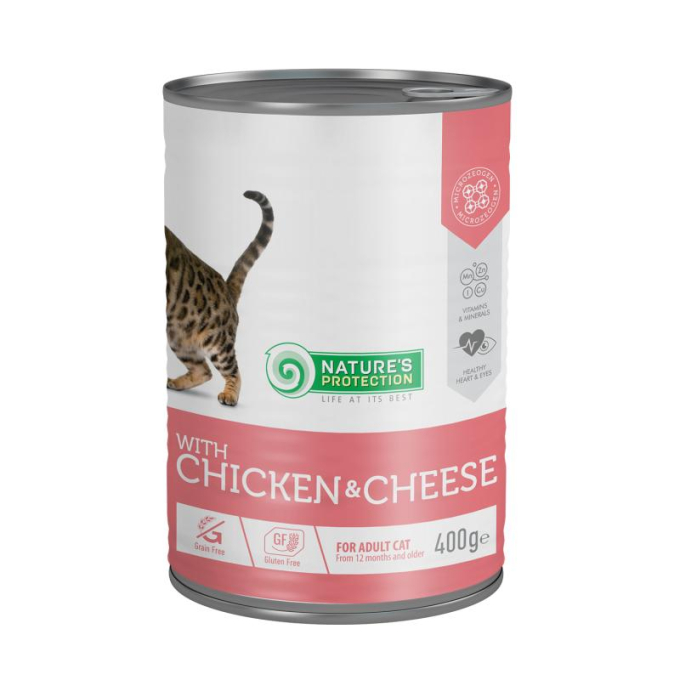 canned pet food for adult cats with chicken and cheese - 0