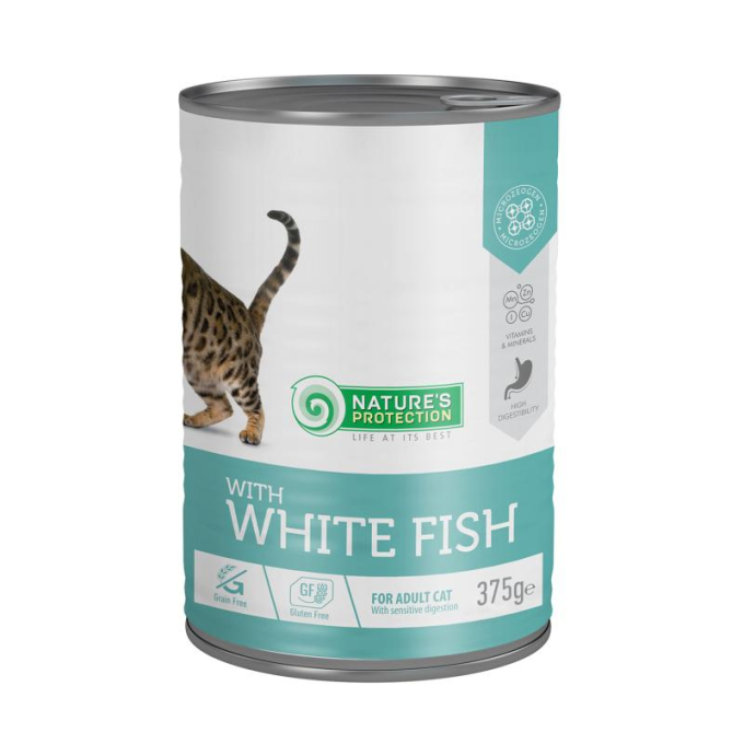 canned pet food for adult cats with white fish - 0