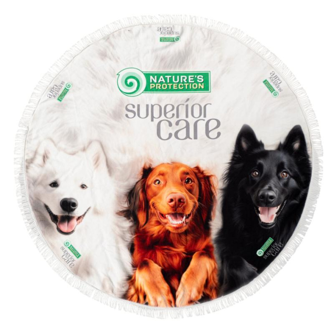 ronde microvezeldoek, uniek ontwerp, met puppies-illustratie en franjes - 0