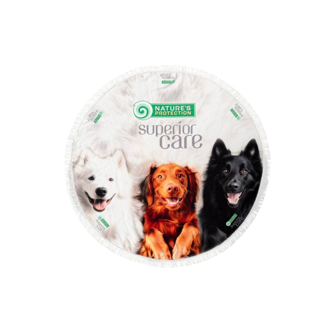 круглое полотенце из микрофибры, уникальный дизайн, с иллюстрацией щенков и бахромой - 0