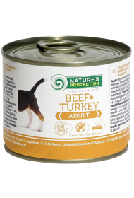 canned pet food for adult dogs with beef and turkey