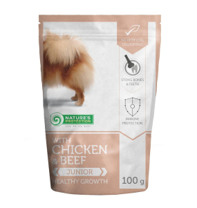 Healthy growth Junior dog With chicken and beef, canned food for junior dog, in a pouch
