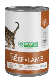 canned pet food for adult cats with beef and lamb