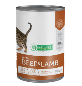 canned pet food for adult cats with beef and lamb