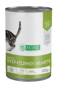 canned pet food for junior cats with beef and turkey hearts