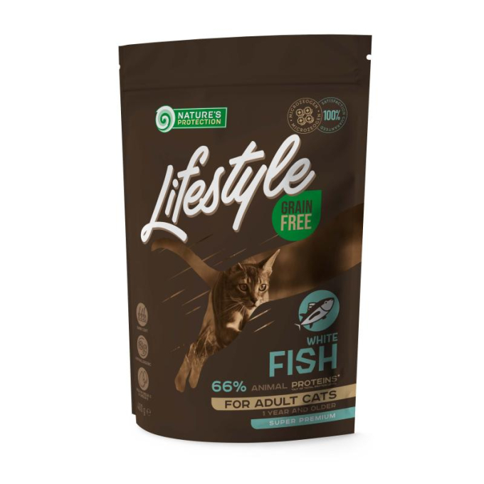 dry grain free food for adult cats with white fish - 0
