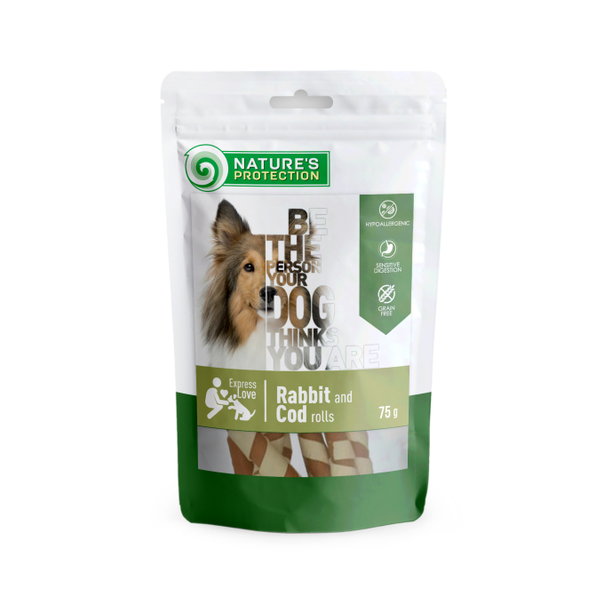 snack for dogs rabbit and cod rolls, - 0