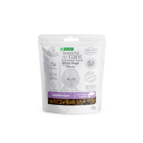complementary grain free feed - snacks for sensitive care with salmon for junior all breed dogs with white coat