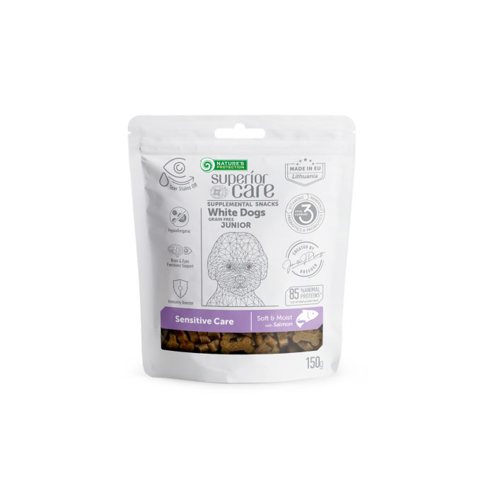 complementary grain free feed - snacks for sensitive care with salmon for junior all breed dogs with white coat - 0
