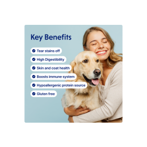 dry food with white fish for adult dogs of large breeds with white coat