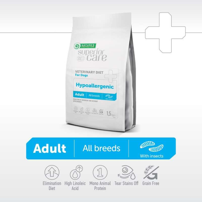 dry dietetic pet food with insect for adult dogs of all breeds prone to food allergies